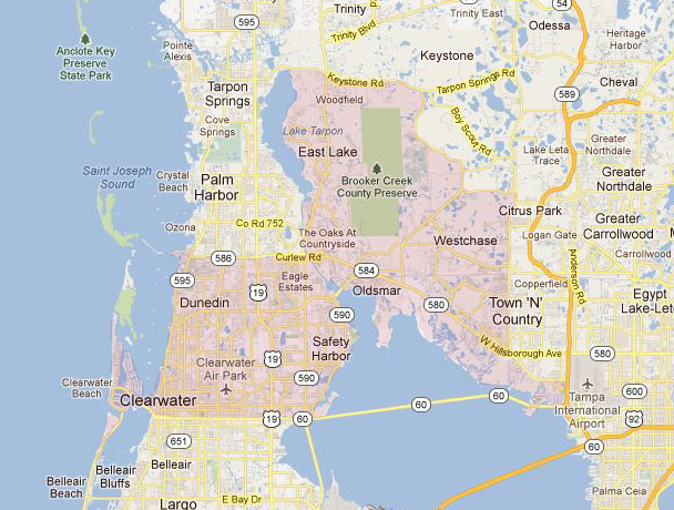 Lawncare Service area - Clearwater, Dunedin, Safety Harbor, east Lake, Westchase, Town-n-Country, and Oldsmar